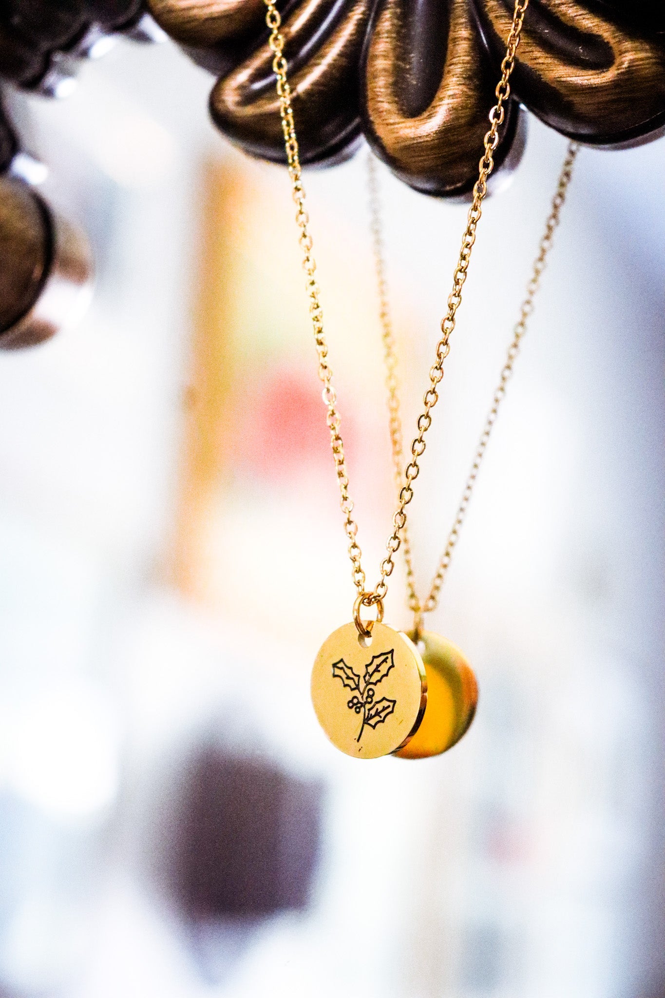 birth flower necklace - December- Holly - necklace