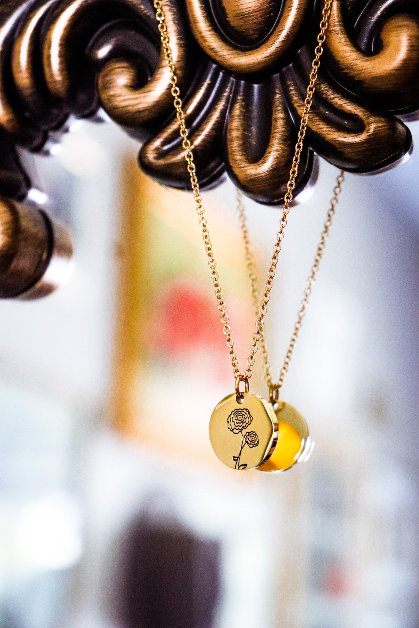 birth flower necklace - October- Marigold - necklace
