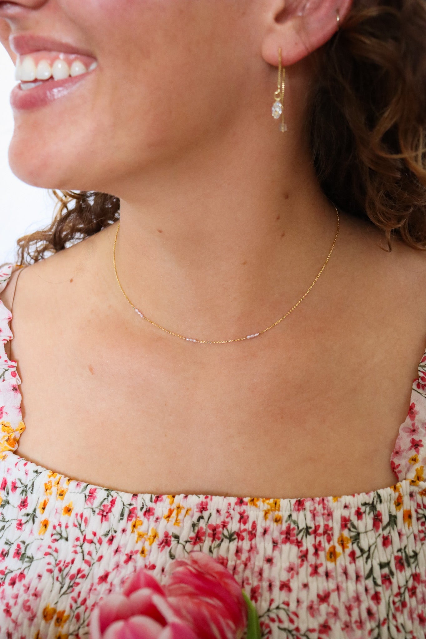 ’invisible string’ pink pearl choker - necklace