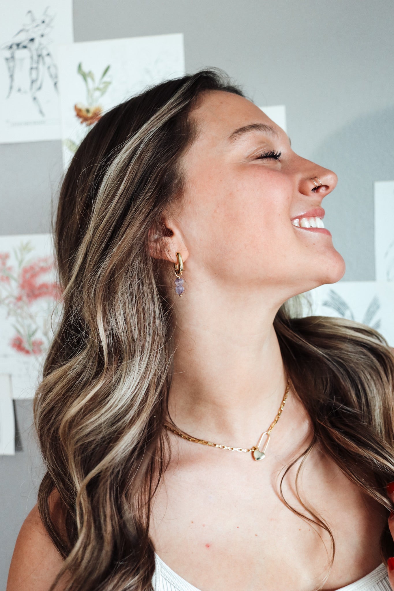 Lavender haze huggies (silver + gold) - earrings