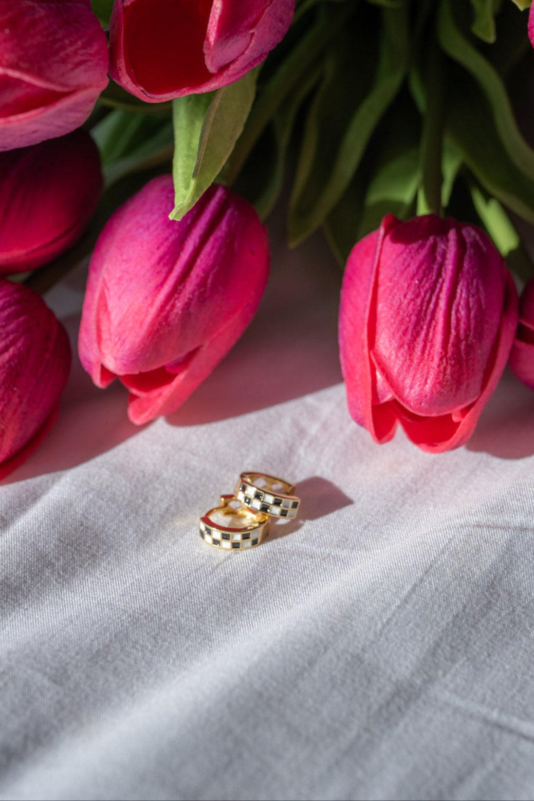 SILVER check me out checkered huggie hoops