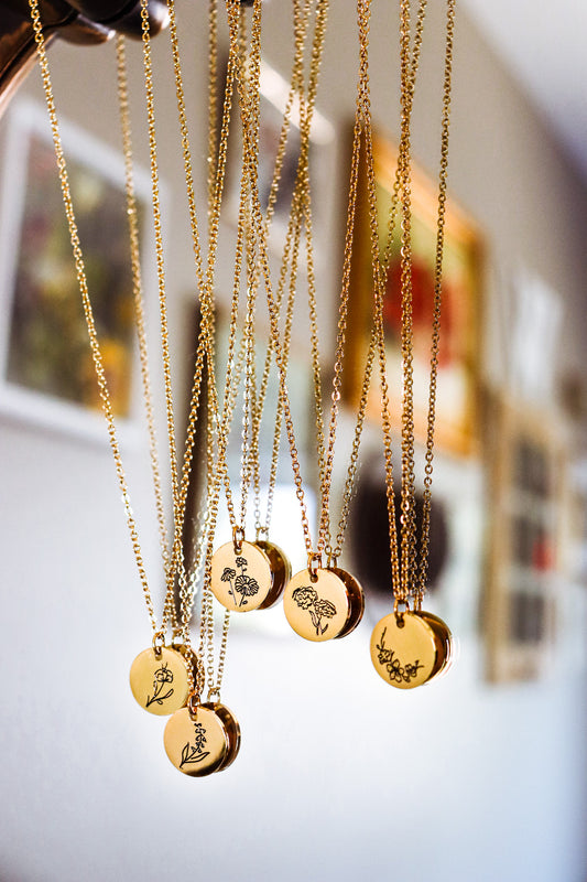 “Buy her flowers” birth flower necklace