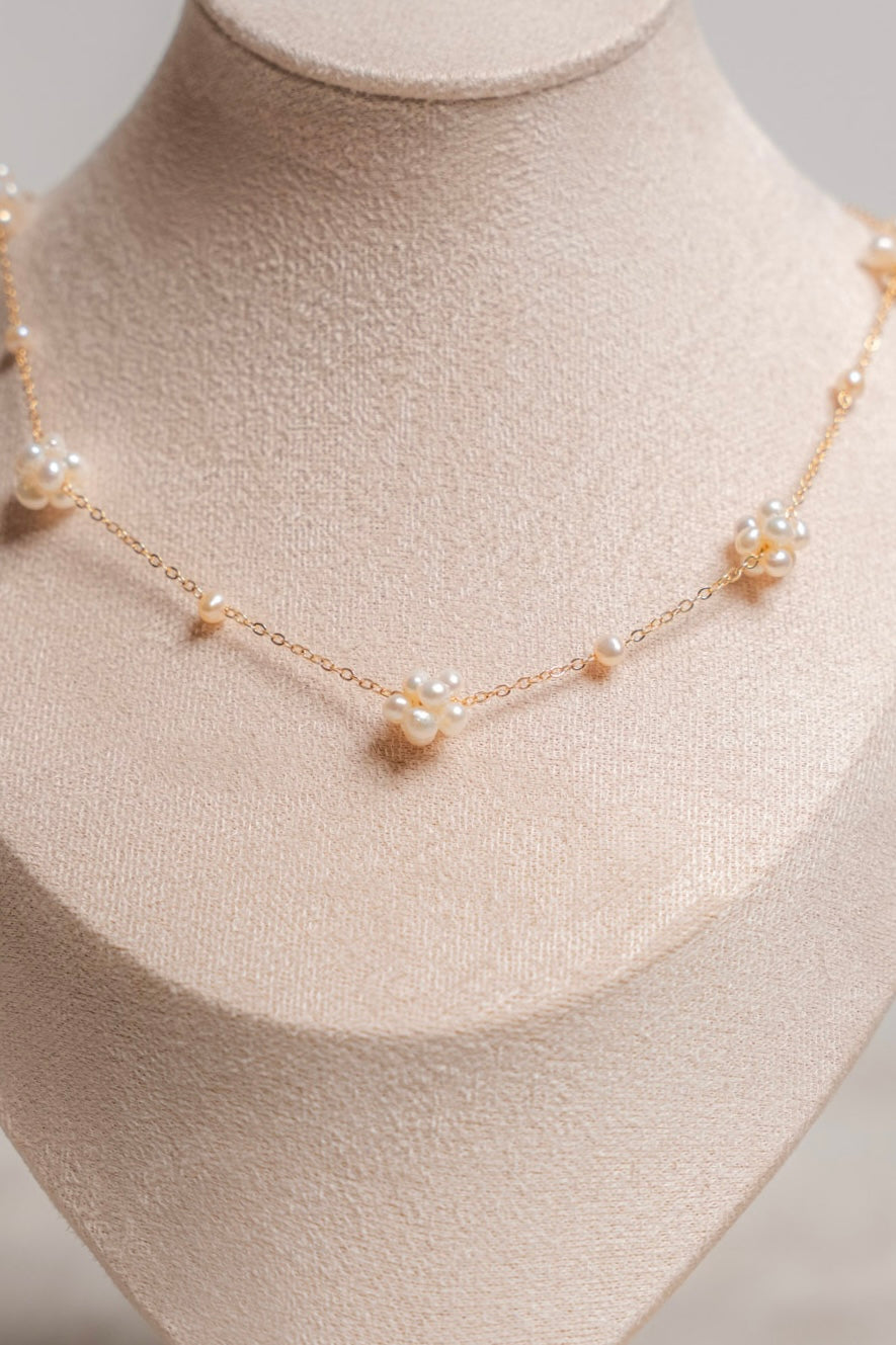 Blossom Cluster Pearl Choker- Silver/Gold - Necklace