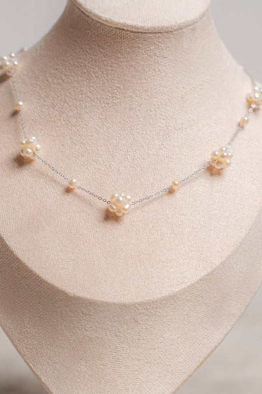 Blossom Cluster Pearl Choker- Silver/Gold - Necklace