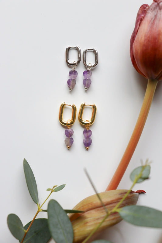 Lavender haze huggies (silver + gold) - earrings