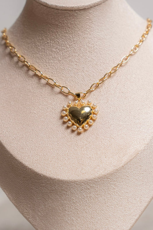 mi corazón pearl heart necklace - Necklace