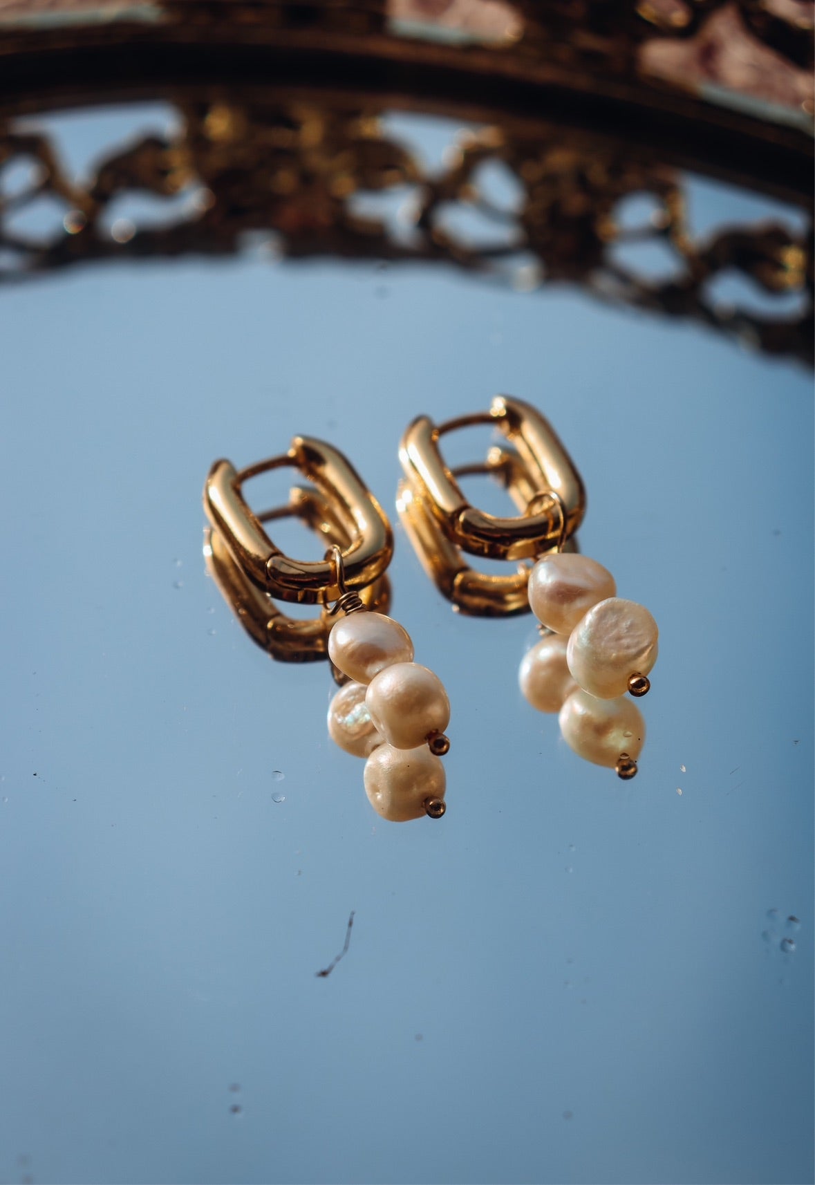 MY grandma’s pearl huggie hoops - double pearl- gold - huggie charm