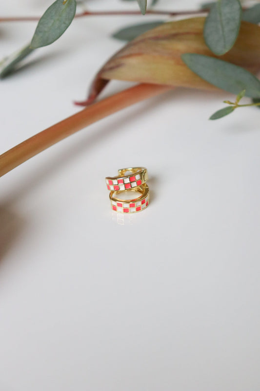 (pink!) check me out checkered huggie hoops - earrings