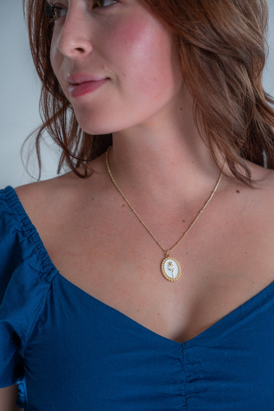 Rose & Thorn Necklace- Black & White - White - Necklace